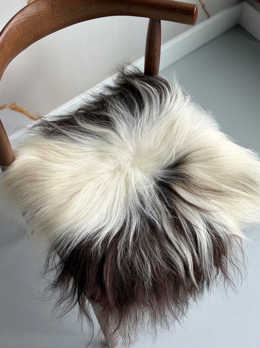 ONE OF A KIND Icelandic Dark Brown Spotted Sheepskin Chair Pad