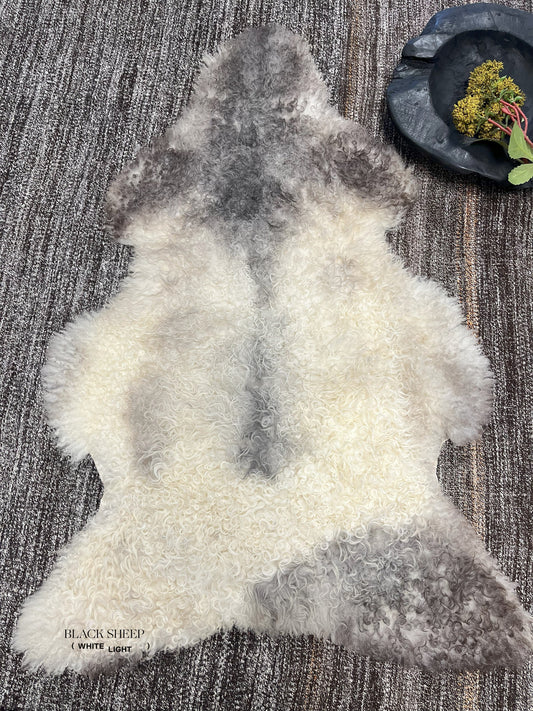 ONE OF THE KIND Gotland White Medium Wool Sheepskin - Black Sheep (White Light)