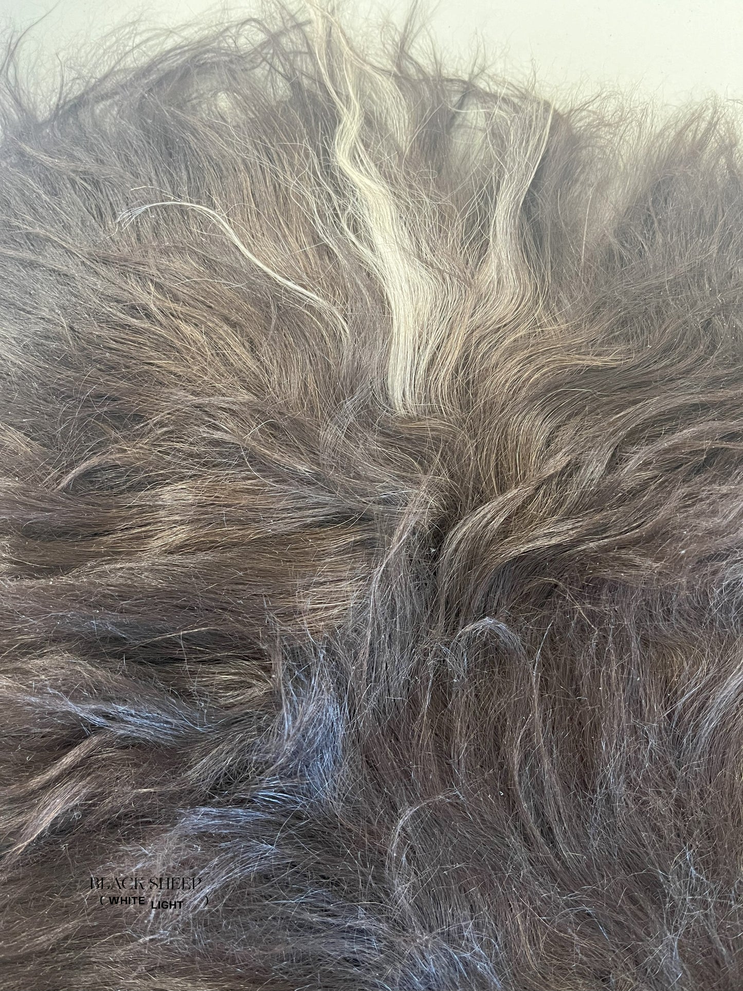 ONE OF THE KIND Icelandic Blacky Brown Long Wool Sheepskin - Black Sheep (White Light)