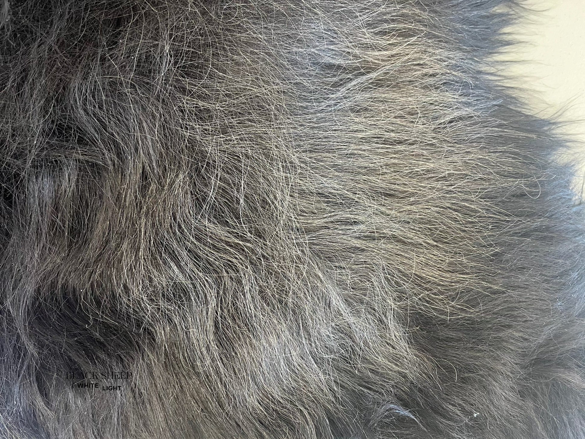 ONE OF THE KIND Icelandic Black Salt and Pepper Sheepskin - Black Sheep (White Light)
