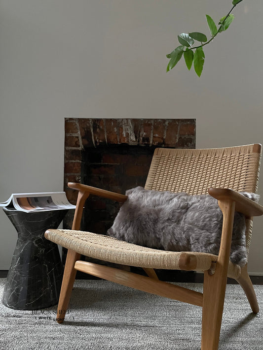 Rectangular Shorn Taupe Icelandic Sheepskin Pillow Cover - Black Sheep (White Light)