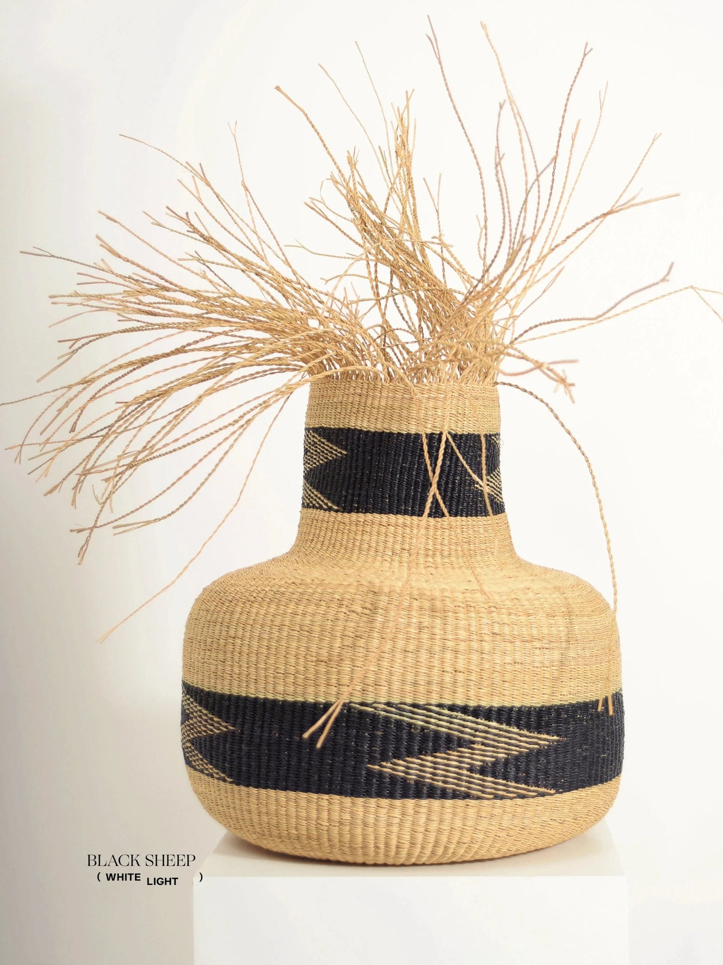 Large Ghana Bolga Basket 'Tisanie-Tia' NATURAL + BLACK - Black Sheep (White Light)