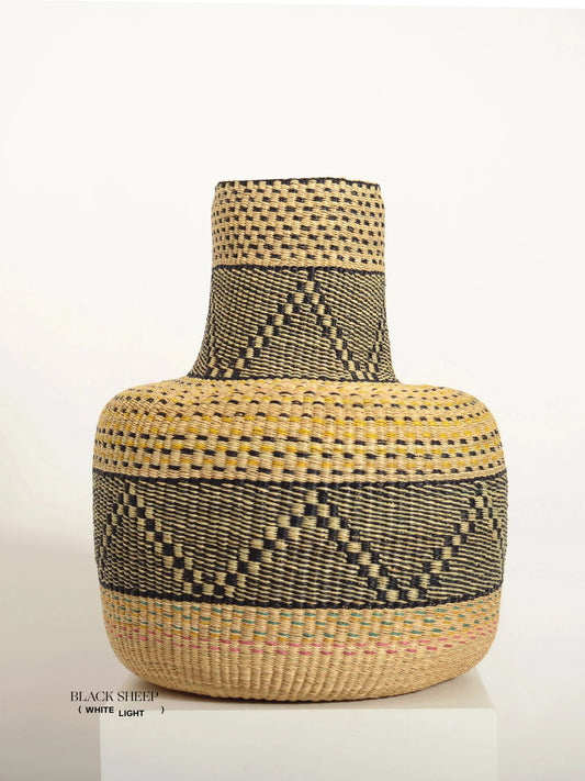 Large Ghana Bolga 'Linka' Basket  NATURAL + BLACK - Black Sheep (White Light)