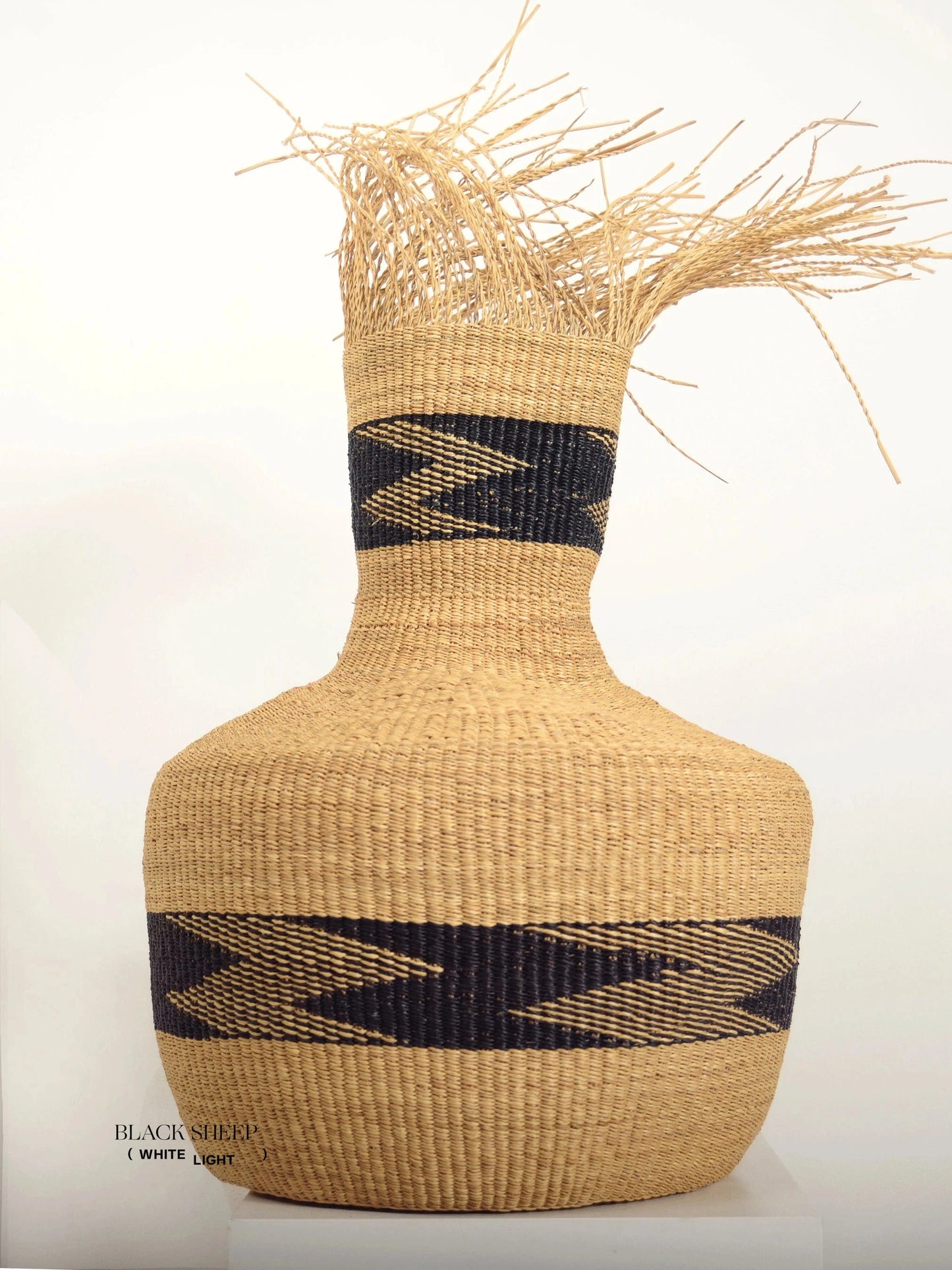 Large Ghana Bolga Basket 'Tisanie-Tia' NATURAL + BLACK - Black Sheep (White Light)