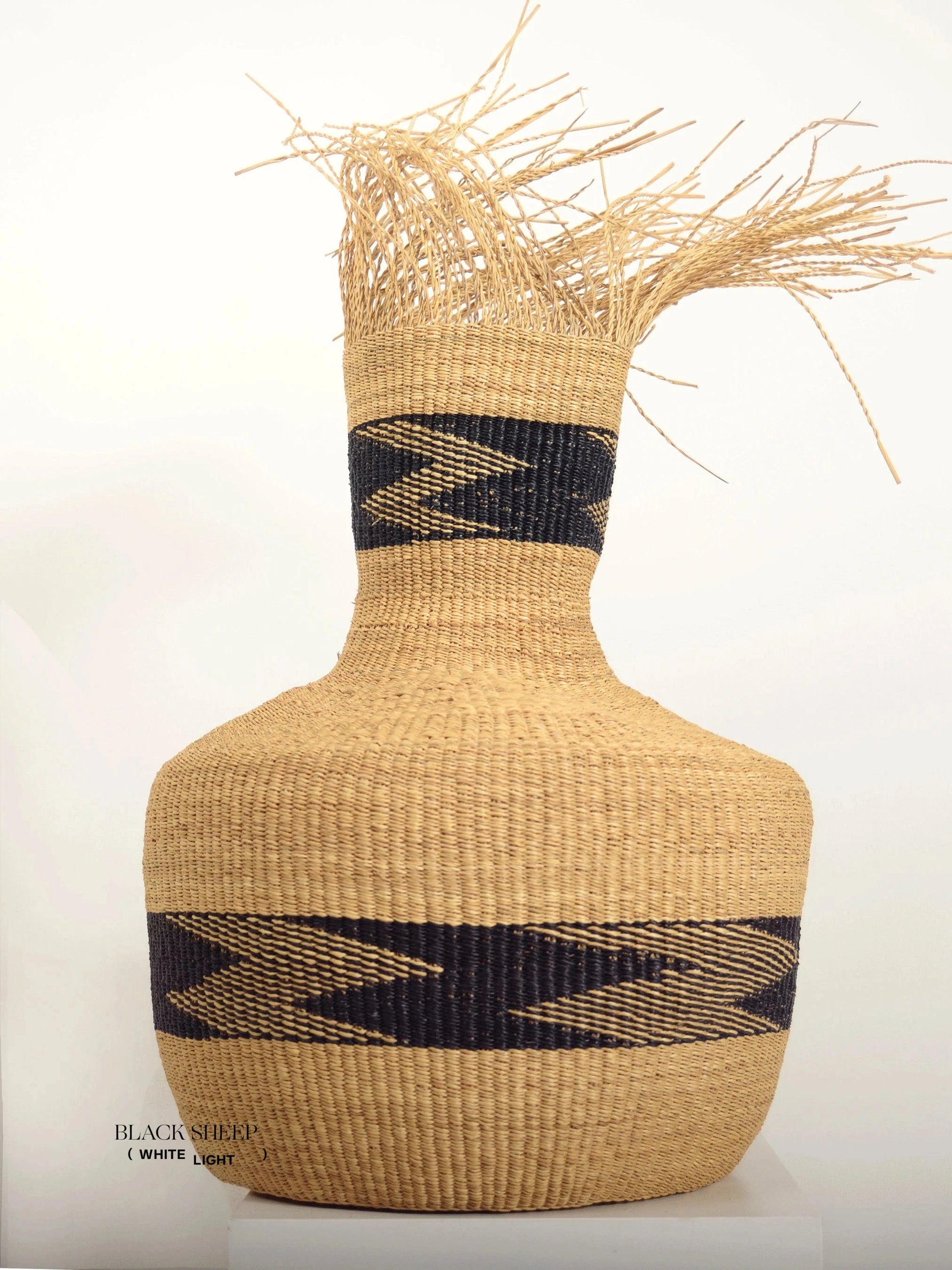 Large Ghana Bolga Basket 'Tisanie-Tia' NATURAL + BLACK - Black Sheep (White Light)