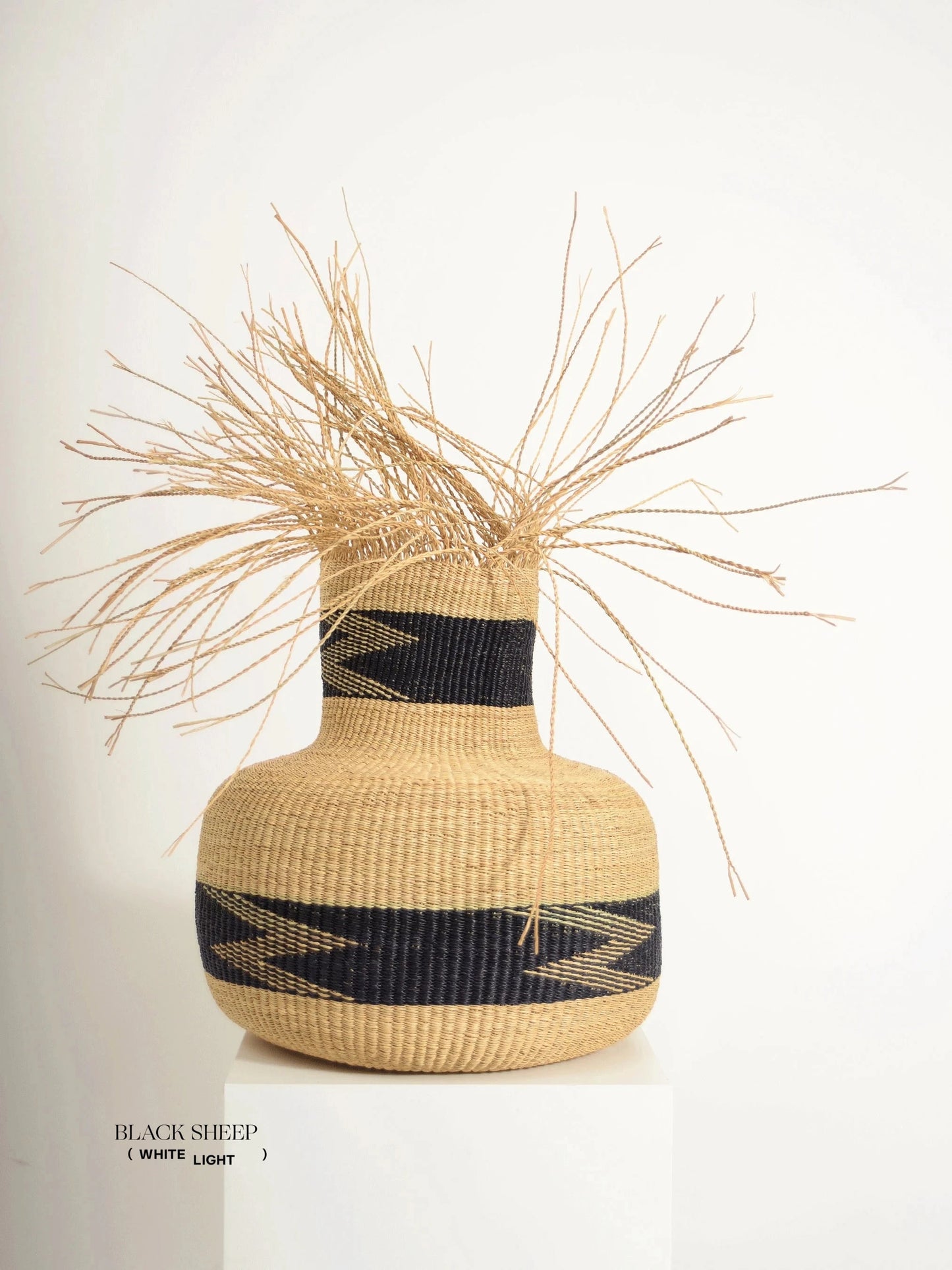 Large Ghana Bolga Basket 'Tisanie-Tia' NATURAL + BLACK - Black Sheep (White Light)