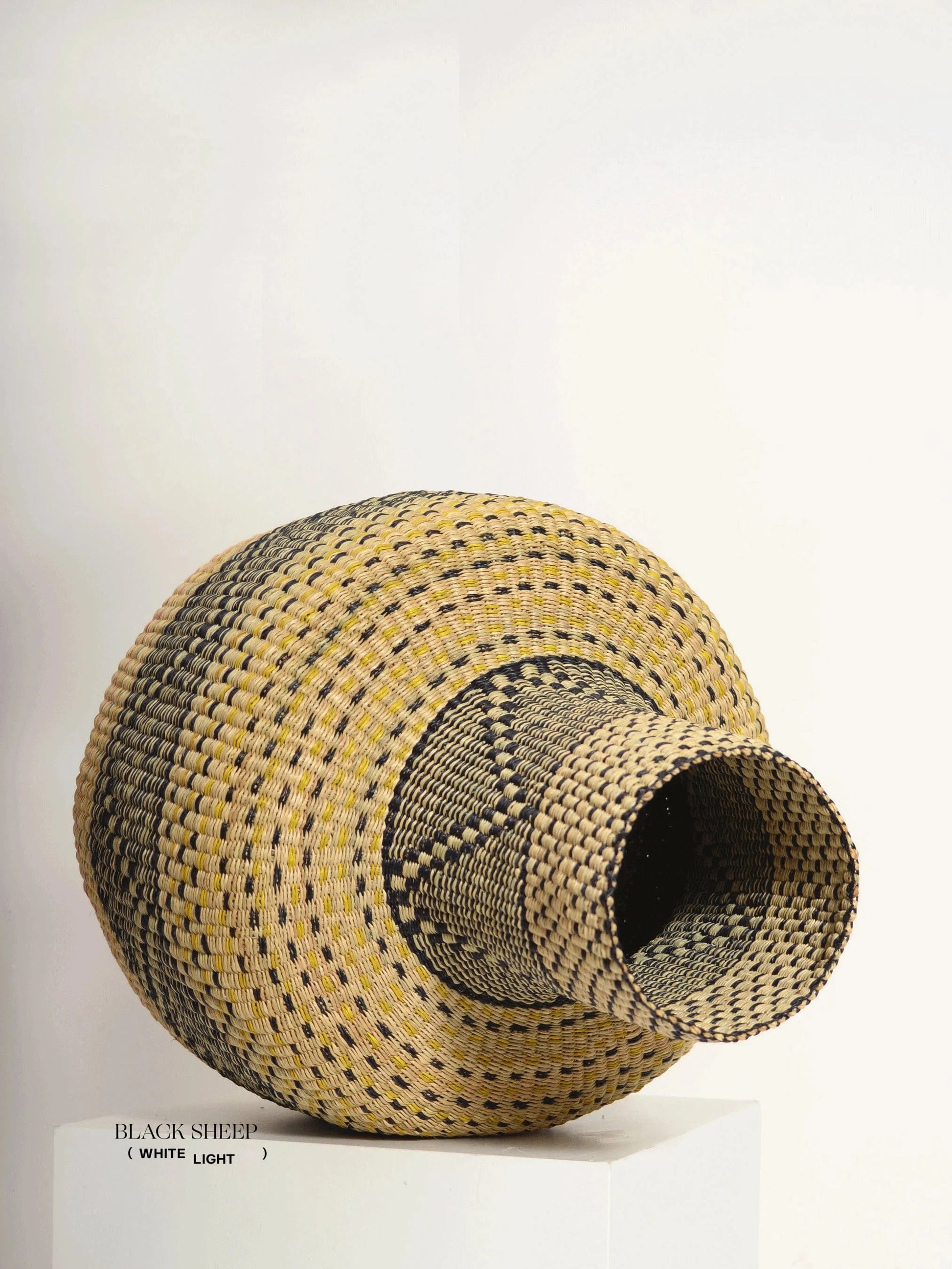 Large Ghana Bolga 'Linka' Basket  NATURAL + BLACK - Black Sheep (White Light)