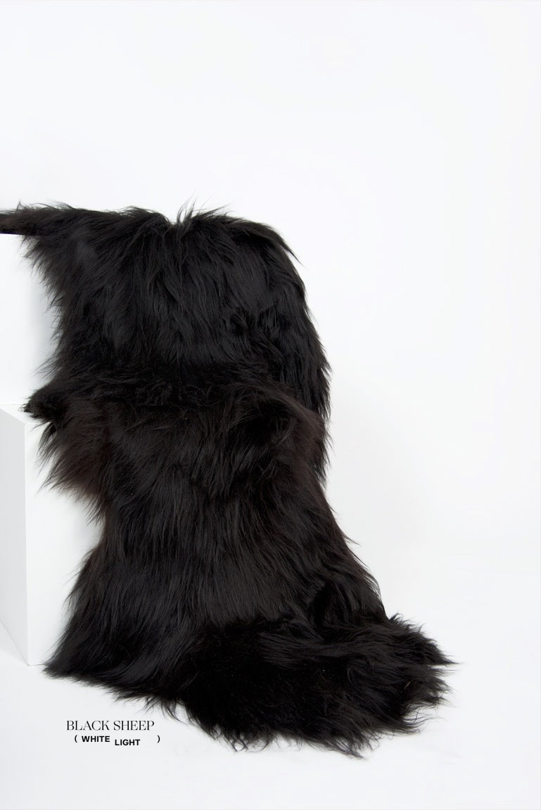 Double Black Icelandic Sheepskin - Black Sheep (White Light)
