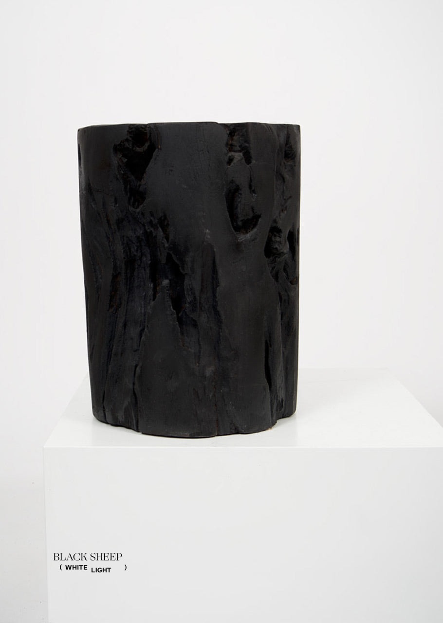 Burnt Teak Round Side Table - Black Sheep (White Light)