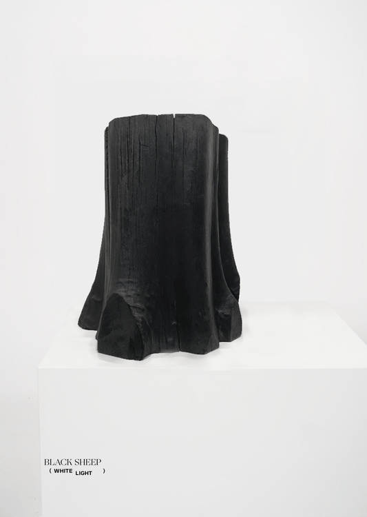 Burnt Teak Trunk Side Table or Stool - Black Sheep (White Light)