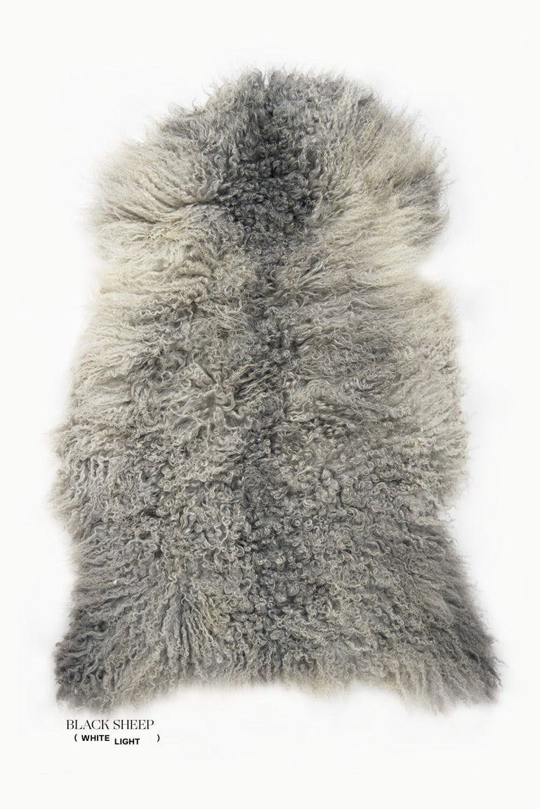 Grey Long Wool Gotland Sheepskin - Black Sheep (White Light)