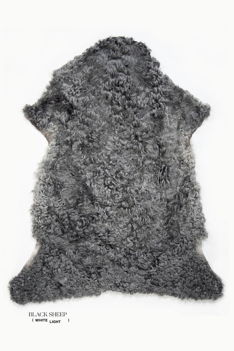 Grey Medium Wool Gotland Sheepskin - Black Sheep (White Light)