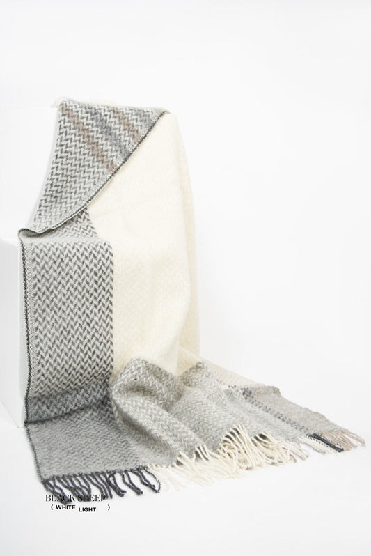 Tartan Pattern Icelandic Wool Throw - Black Sheep (White Light)
