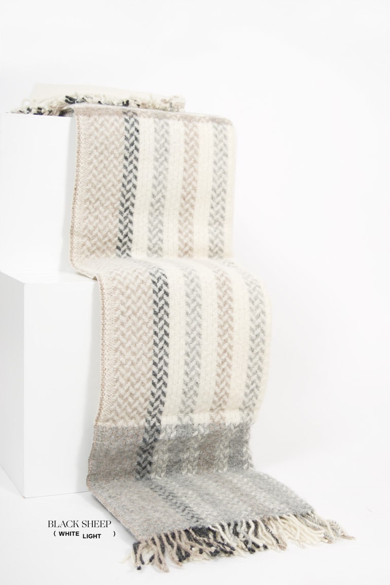 Tartan Pattern Icelandic Wool Throw - Black Sheep (White Light)