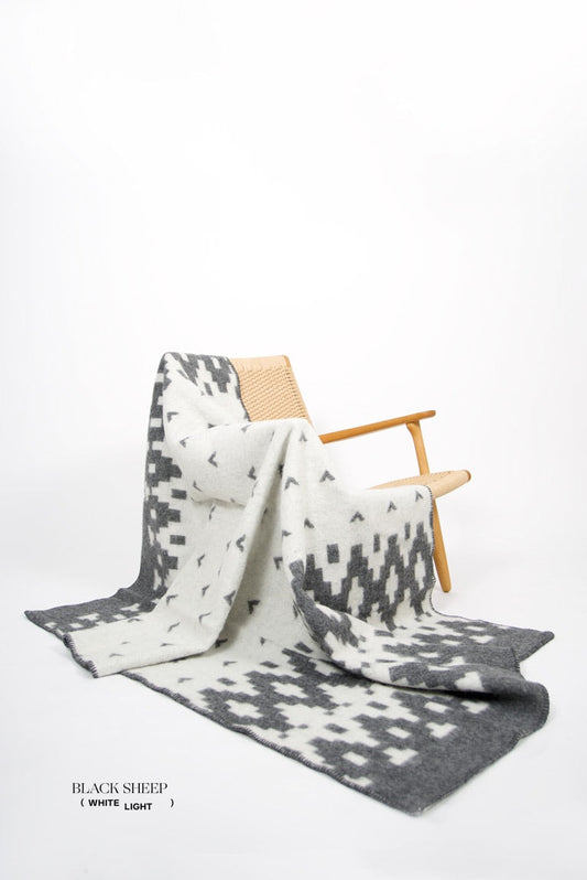 Geometric Pattern Icelandic Wool Throw - Black Sheep (White Light)