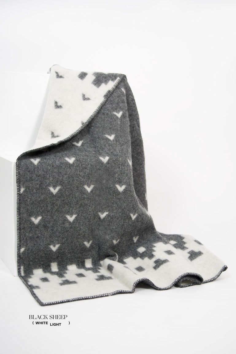 Geometric Pattern Icelandic Wool Throw - Black Sheep (White Light)