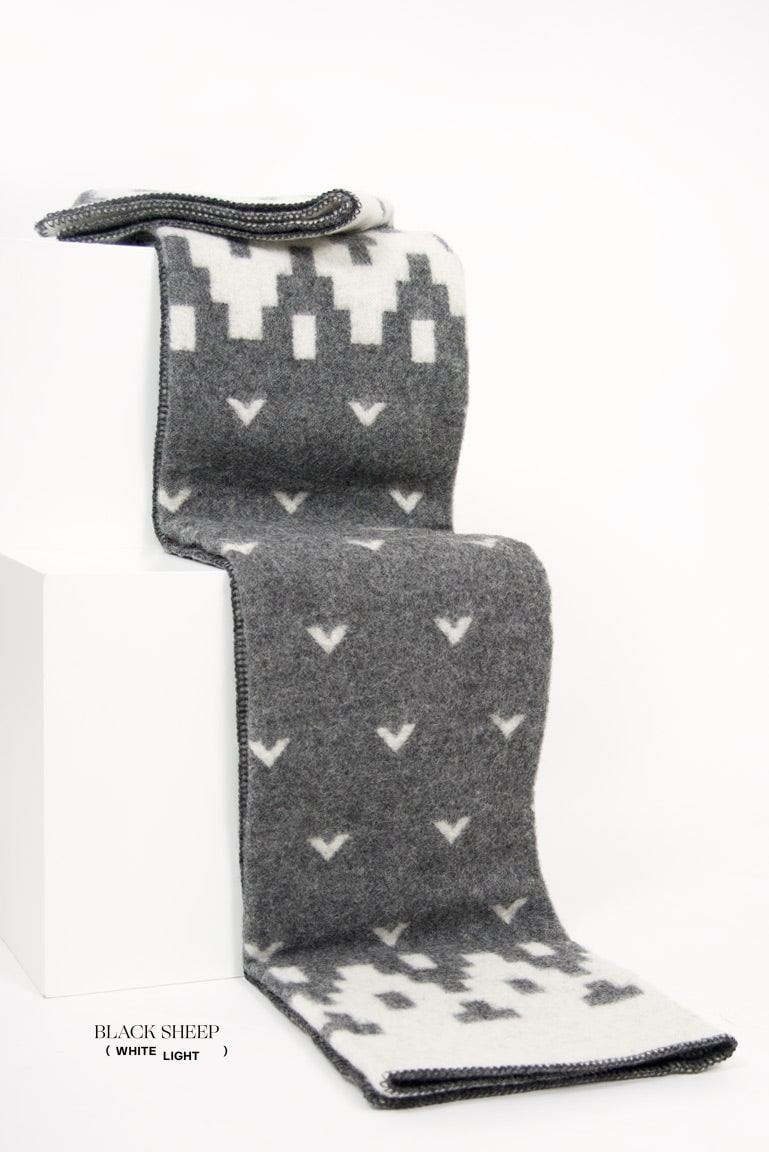 Geometric Pattern Icelandic Wool Throw - Black Sheep (White Light)