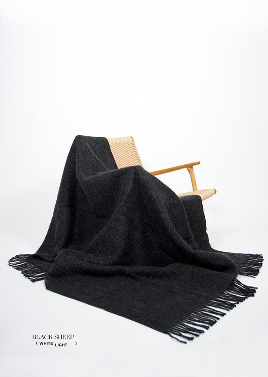 Charcoal Icelandic Wool Throw - Black Sheep (White Light)