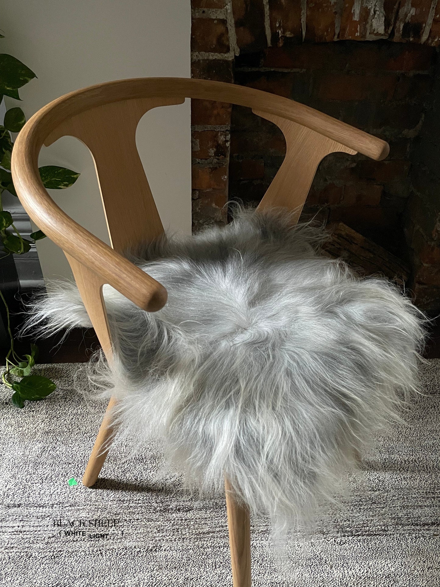 Natural Light Grey Icelandic Sheepskin Chair Pad - Black Sheep (White Light)
