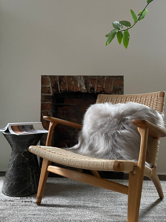 Square Linen Icelandic Sheepskin Pillow Cover - Black Sheep (White Light)