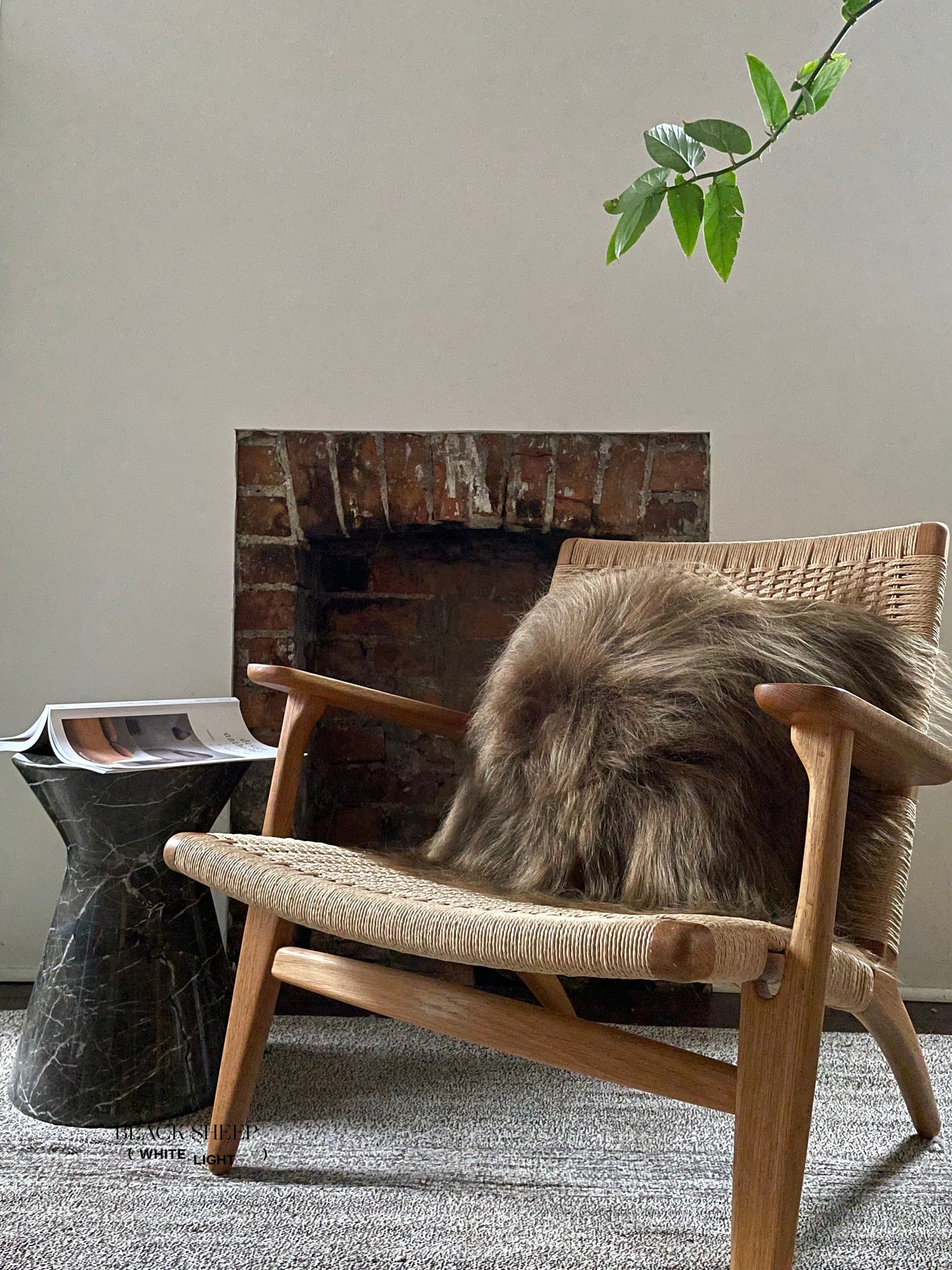 Square Brown Icelandic Sheepskin Pillow Cover - Black Sheep (White Light)
