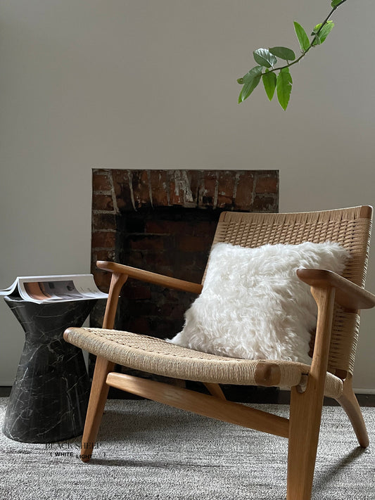 Square Shorn White Icelandic Sheepskin Pillow Cover - Black Sheep (White Light)