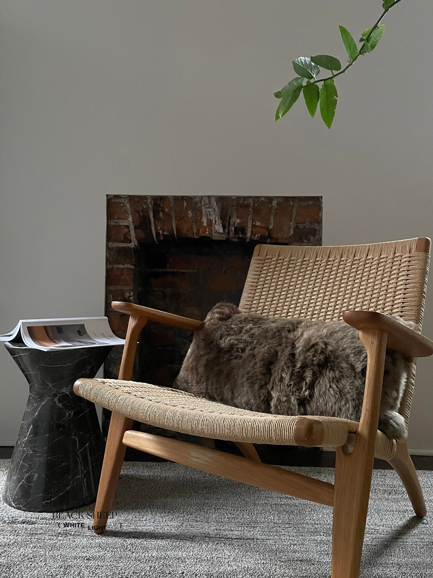 Rectangular Shorn Brown Icelandic Sheepskin Pillow Cover - Black Sheep (White Light)