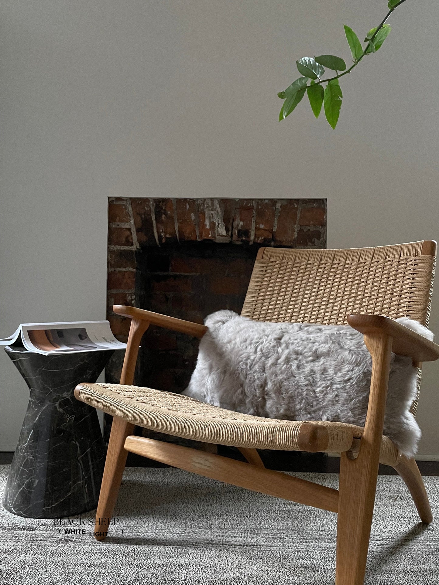 Rectangular Shorn Linen Icelandic Sheepskin Pillow Cover - Black Sheep (White Light)