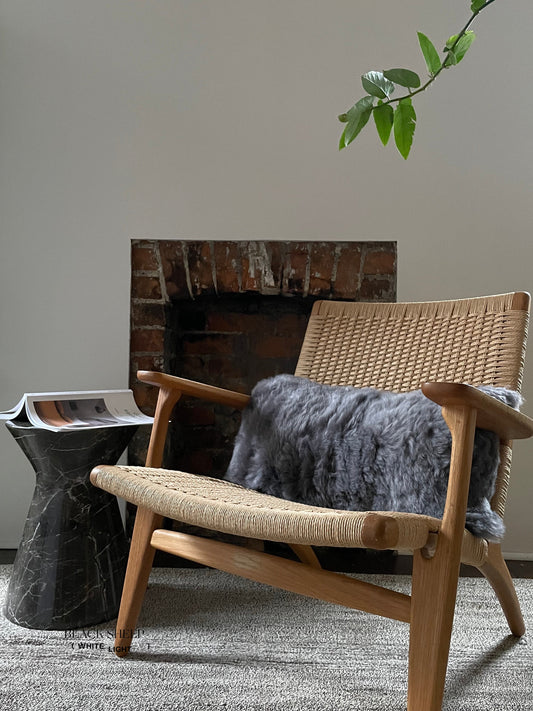 Rectangular Shorn Silver Icelandic Sheepskin Pillow Cover - Black Sheep (White Light)