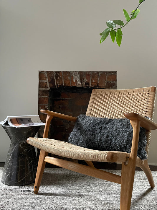 Rectangular Grey Gotland Sheepskin Pillow Cover - Black Sheep (White Light)