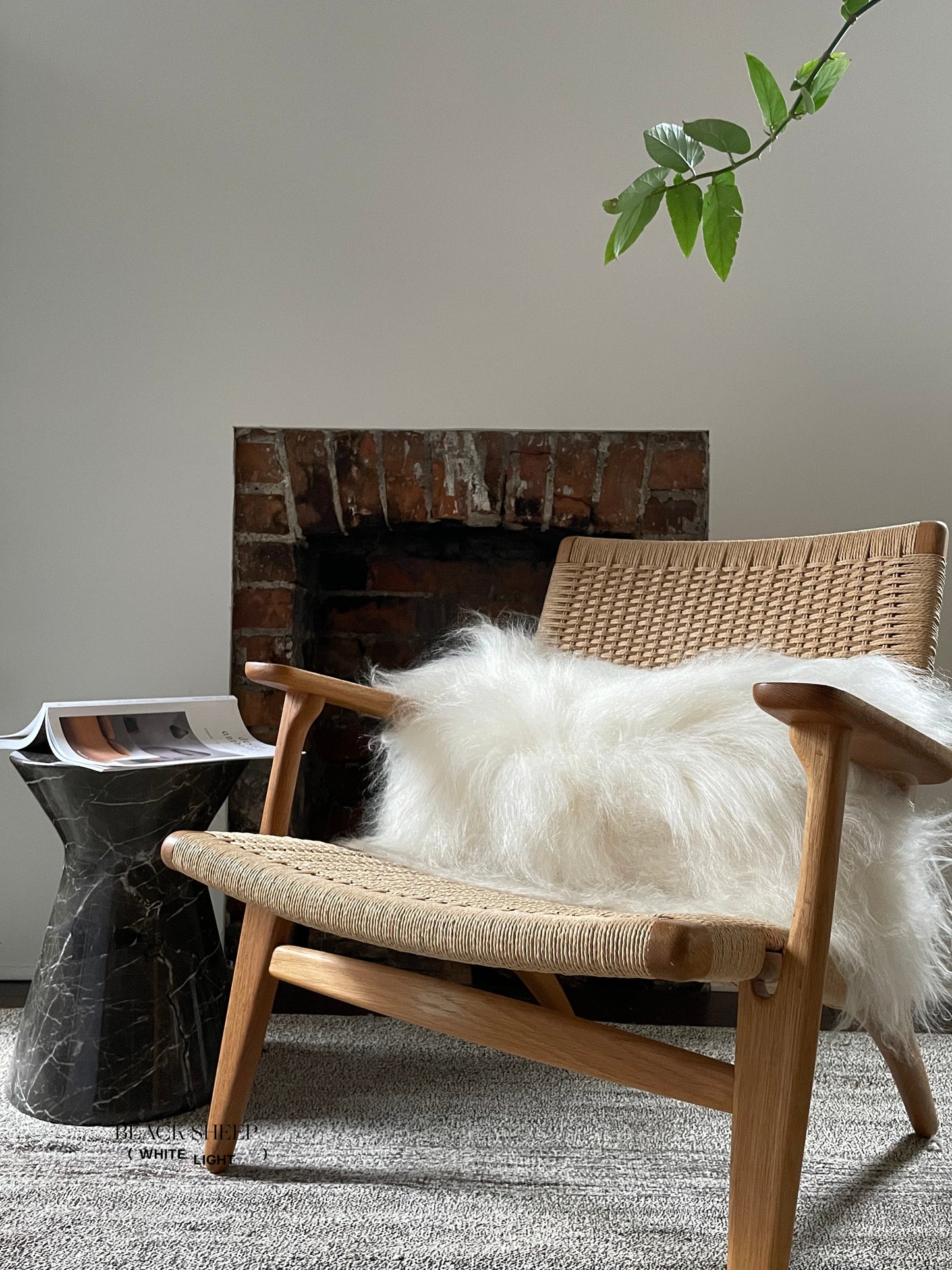 Rectangular White Icelandic Sheepskin Pillow Cover - Black Sheep (White Light)