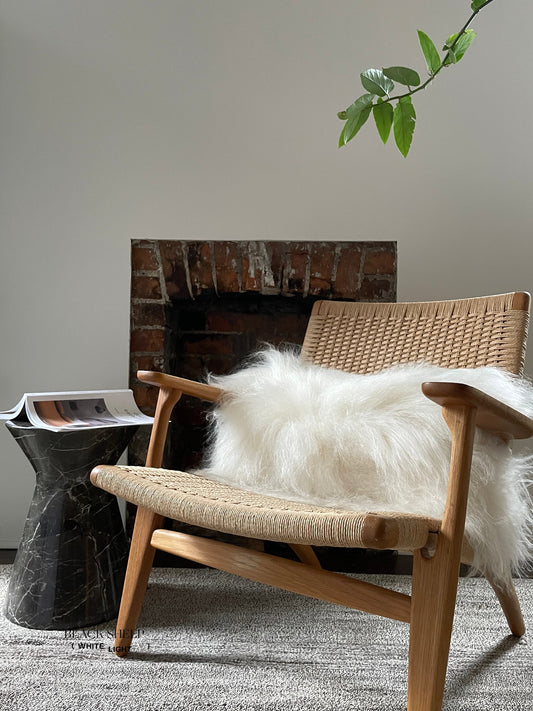 Rectangular White Icelandic Sheepskin Pillow Cover - Black Sheep (White Light)