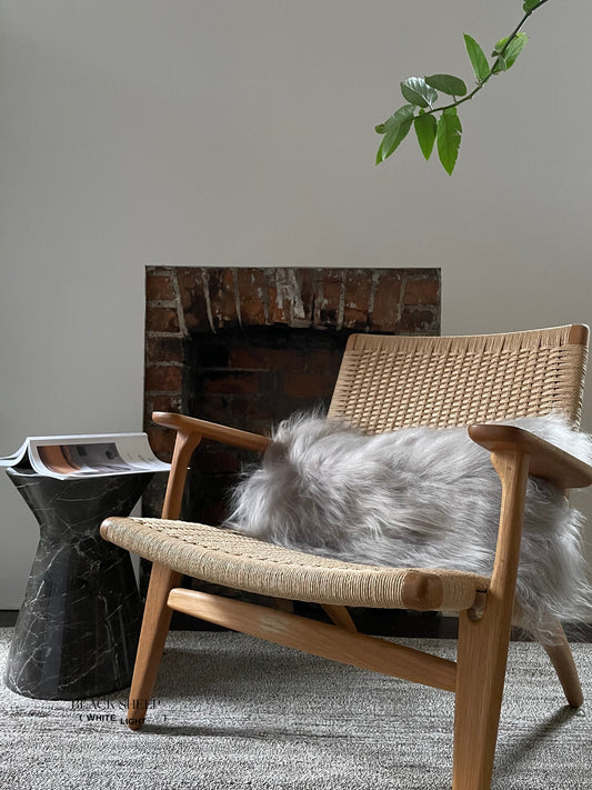 Rectangular Linen Icelandic Sheepskin Pillow Cover - Black Sheep (White Light)