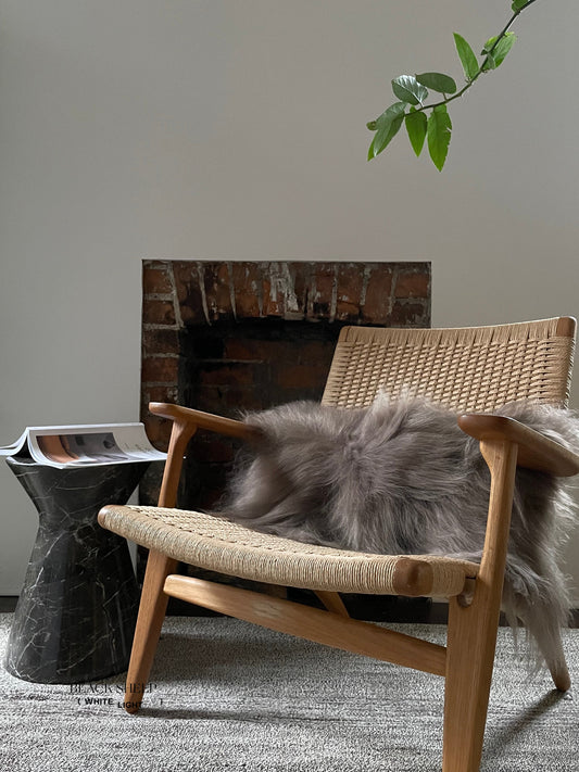 Rectangular Taupe Icelandic Sheepskin Pillow Cover - Black Sheep (White Light)