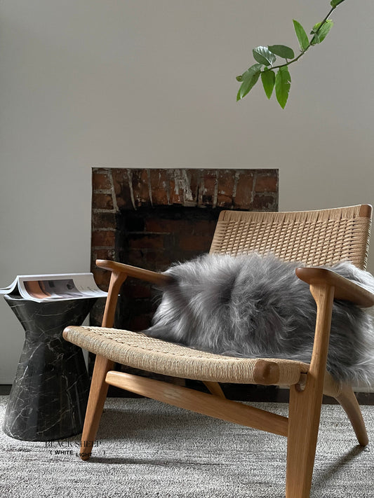 Rectangular Mineral Icelandic Sheepskin Pillow Cover - Black Sheep (White Light)