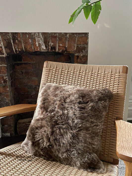 Square Shorn Brown Icelandic Sheepskin Pillow Cover - Black Sheep (White Light)