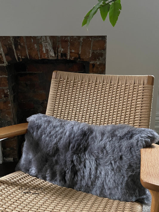 Rectangular Shorn Silver Icelandic Sheepskin Pillow Cover - Black Sheep (White Light)