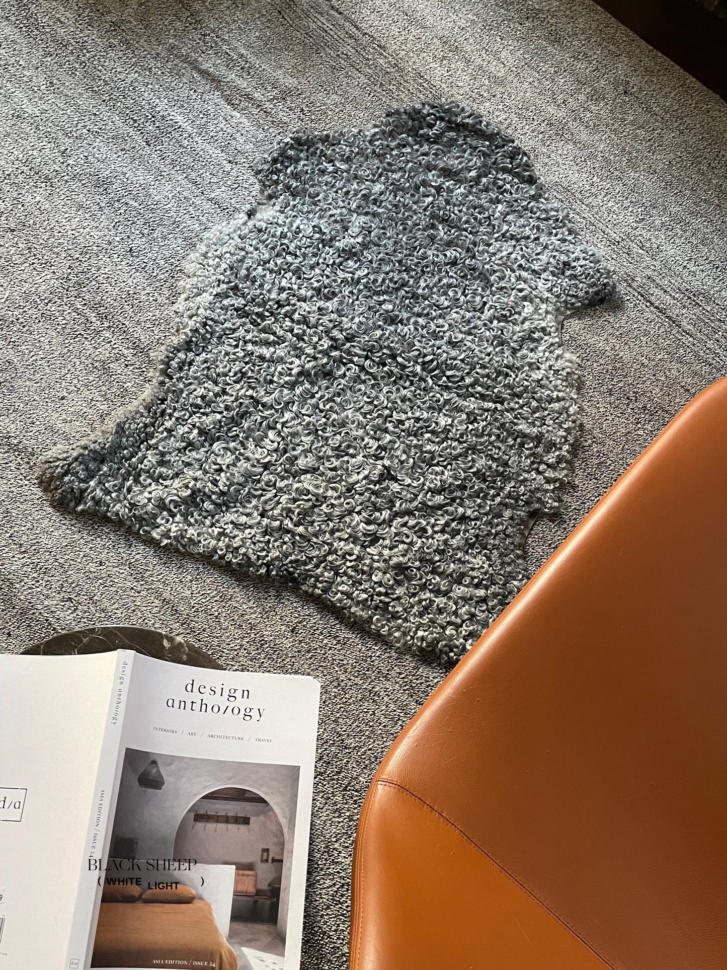 Grey Short Wool Gotland Sheepskin - Black Sheep (White Light)
