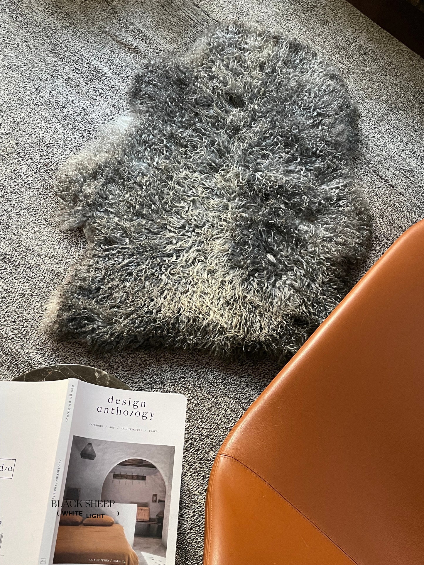 Grey Long Wool Gotland Sheepskin - Black Sheep (White Light)