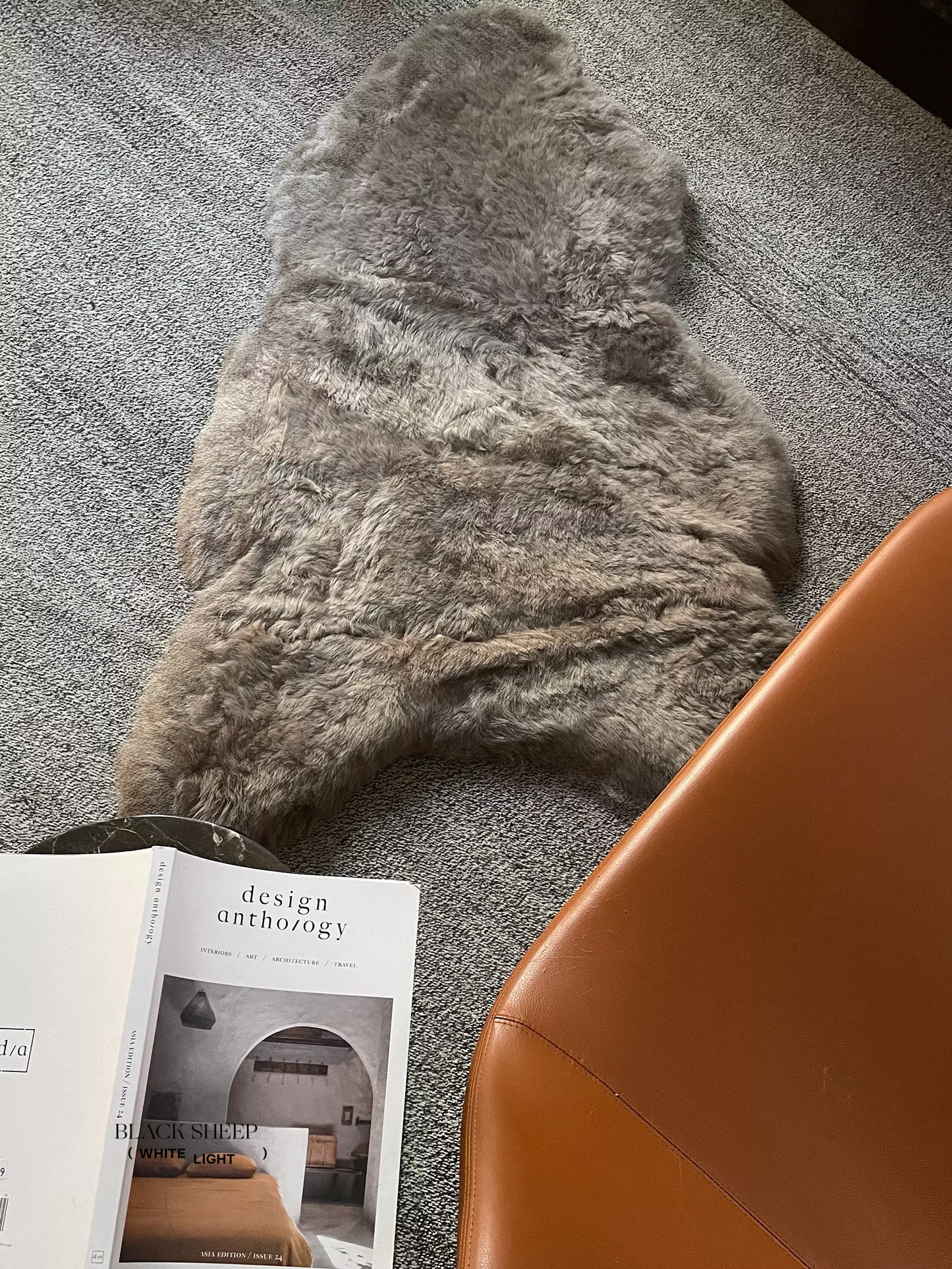 Shorn Taupe Icelandic Sheepskin - Black Sheep (White Light)