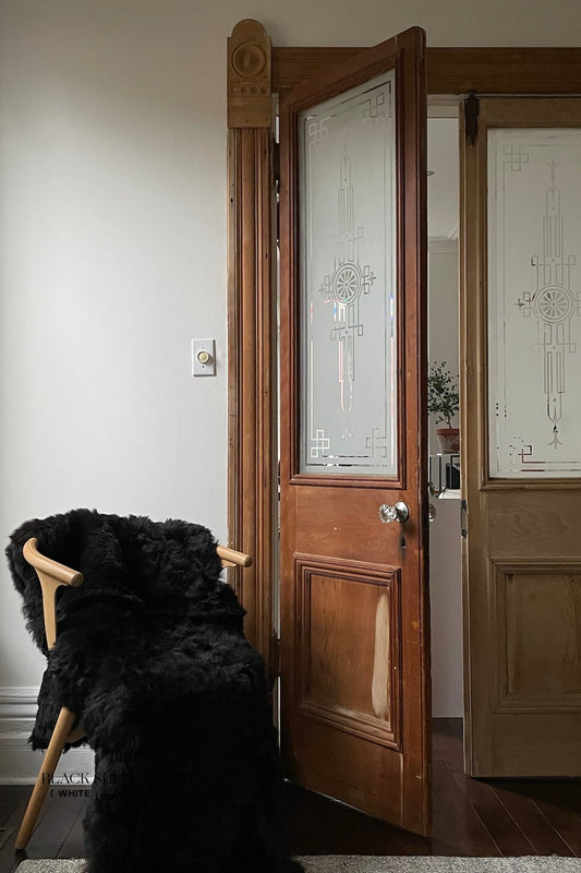 Shorn Black Double Icelandic Sheepskin - Black Sheep (White Light)
