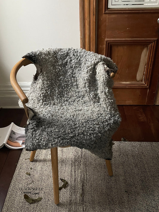 Grey Short Wool Gotland Sheepskin - Black Sheep (White Light)