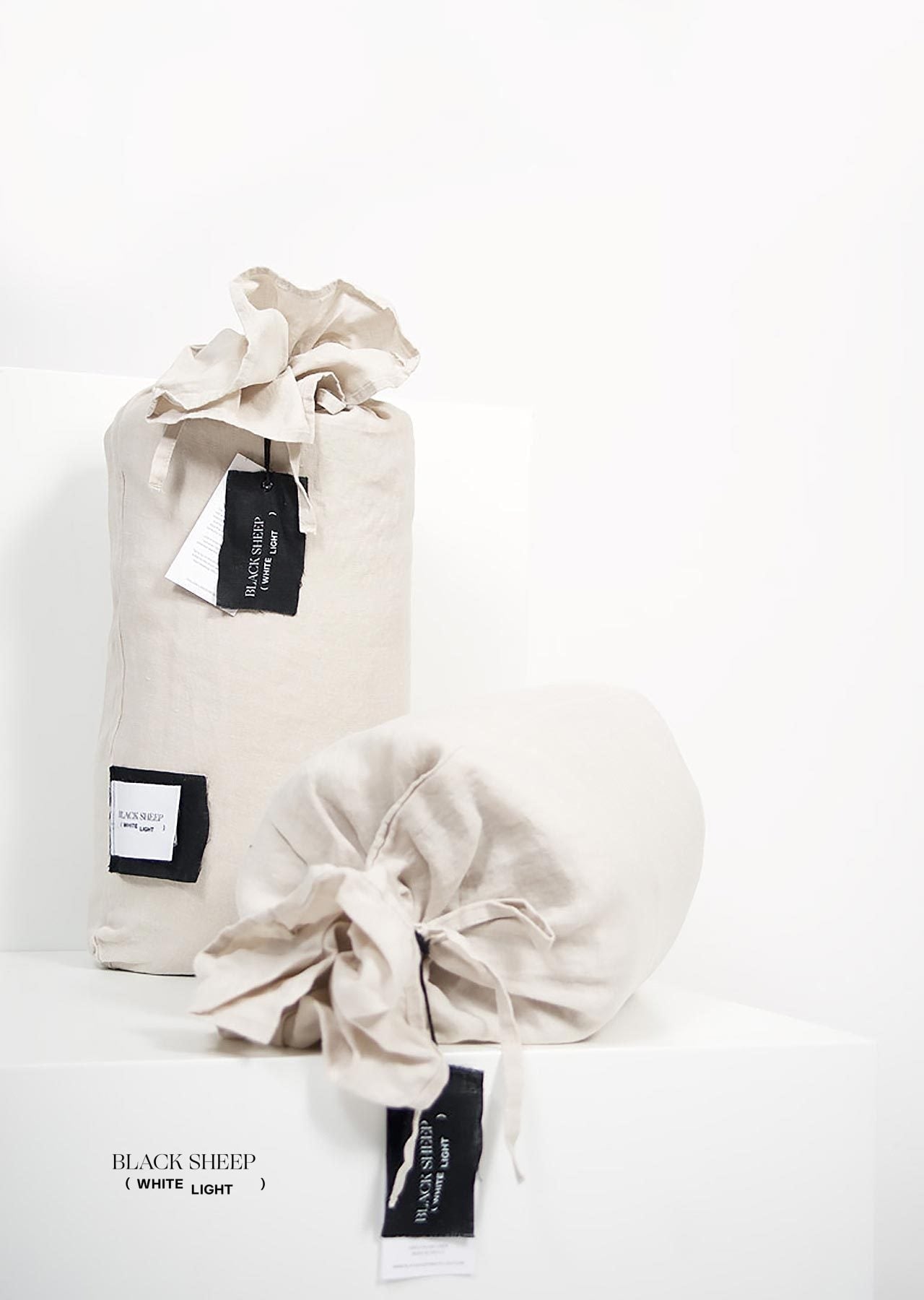 Sand Italian Linen Duvet Set - Black Sheep (White Light)