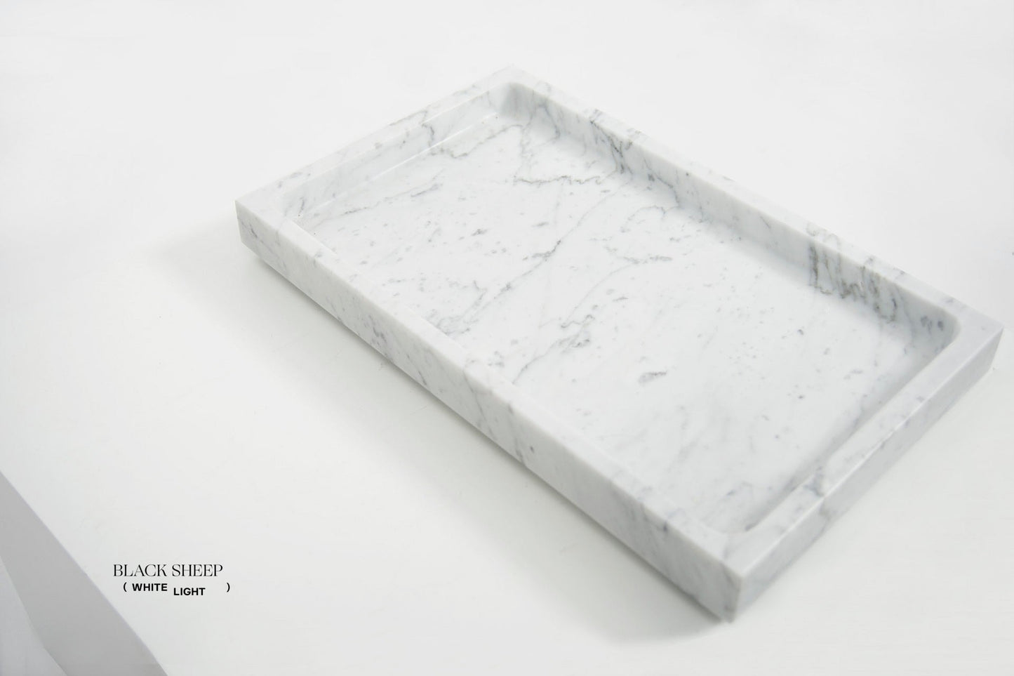 Bianco Carrara Marble Large Rectangular Tray - Black Sheep (White Light)