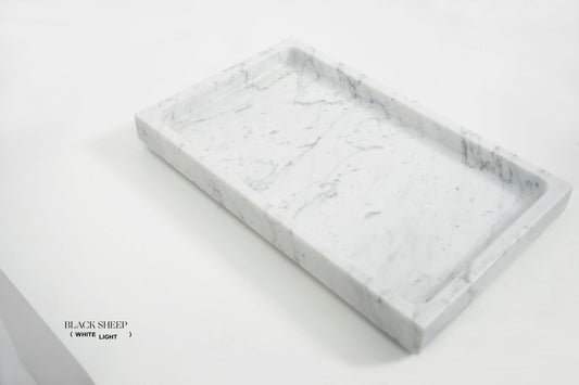 Bianco Carrara Marble Large Rectangular Tray - Black Sheep (White Light)