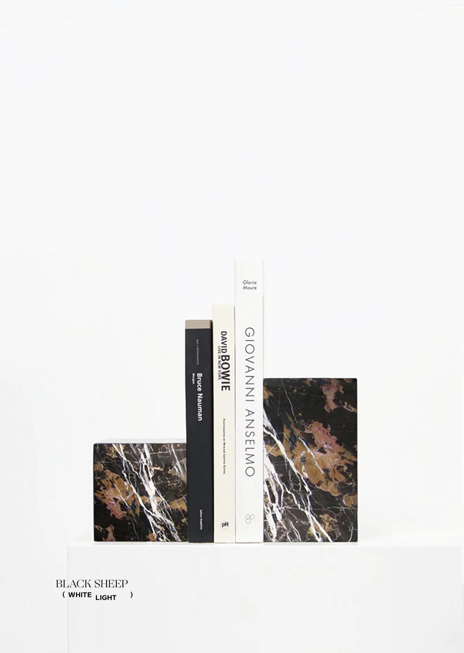 Golden Black Marble Asymmetric Book Ends - Black Sheep (White Light)