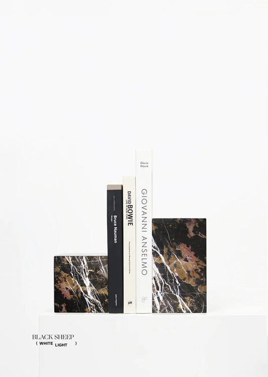 Golden Black Marble Asymmetric Book Ends - Black Sheep (White Light)