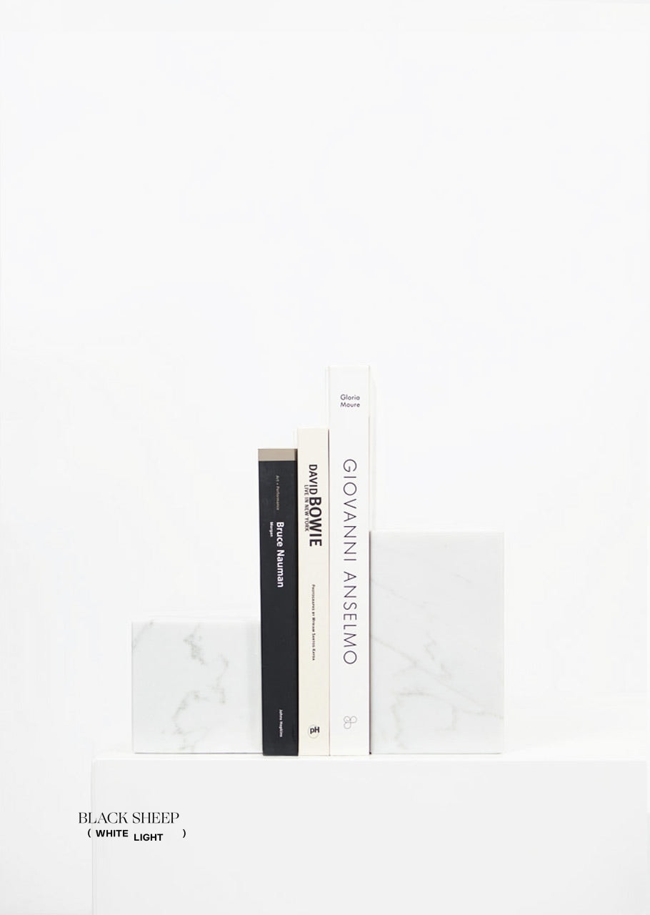 Bianco Carrara Marble Asymmetric Book Ends - Black Sheep (White Light)
