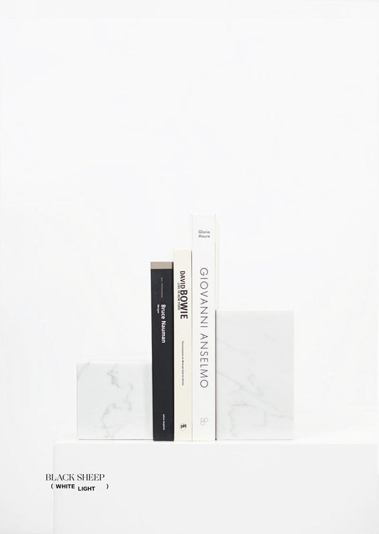 Bianco Carrara Marble Asymmetric Book Ends - Black Sheep (White Light)