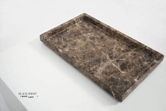 Dark Emperador Marble Large Rectangular Tray - Black Sheep (White Light)